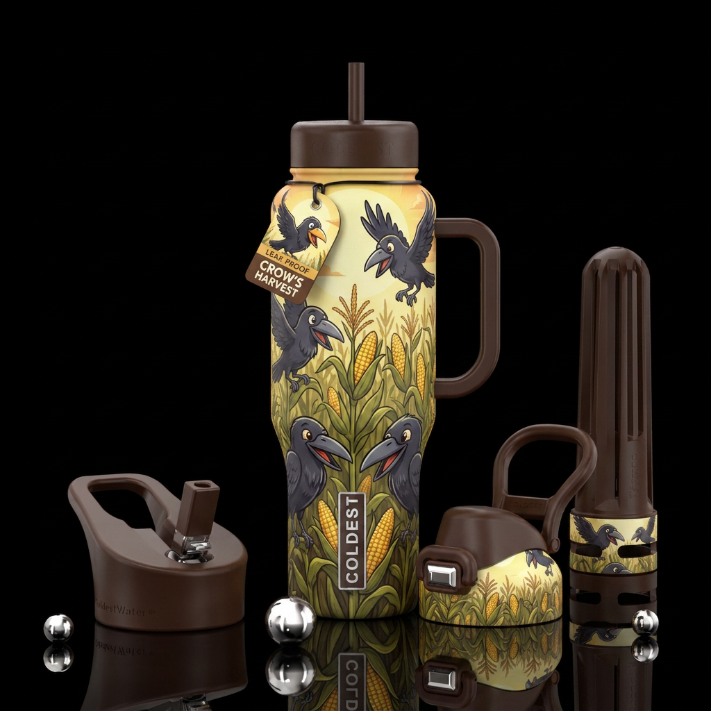 Corny crows water bottle design