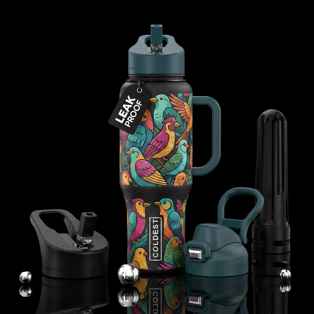 birds water bottle design