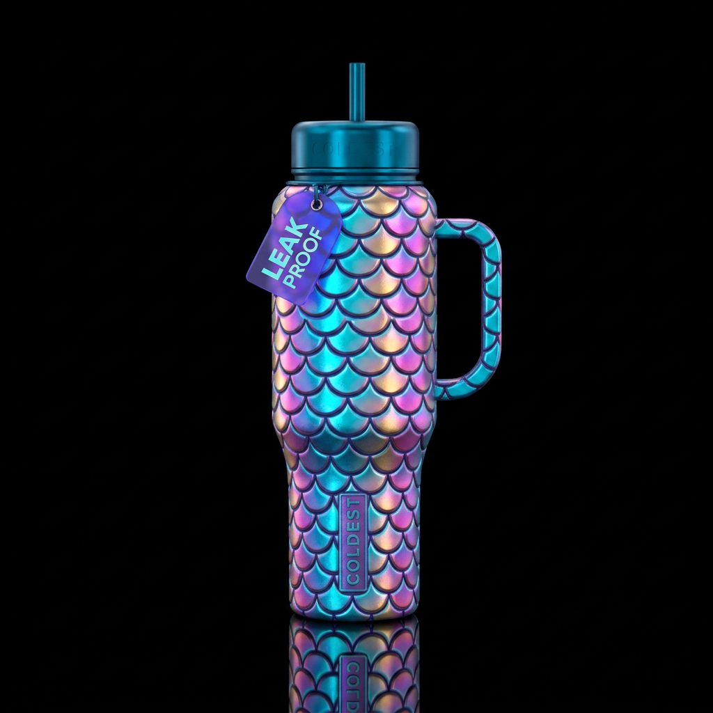 Iridescent scales water bottle design