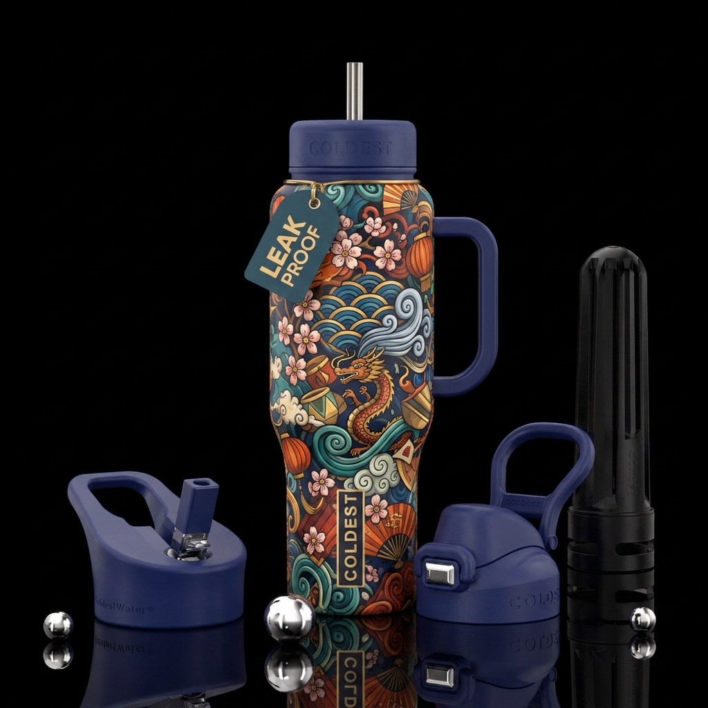 Asian art water bottle design