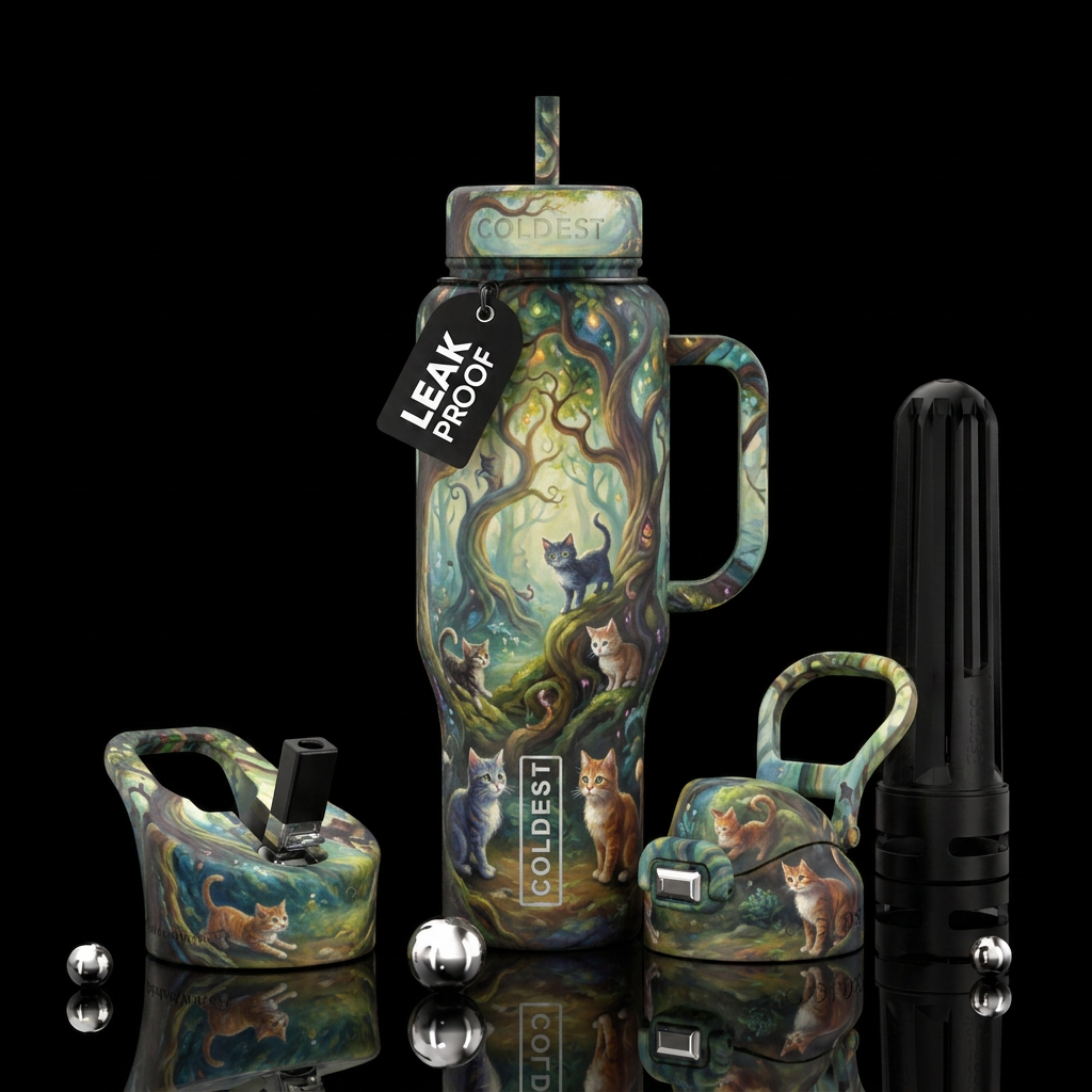 cat tree fantasy water bottle design