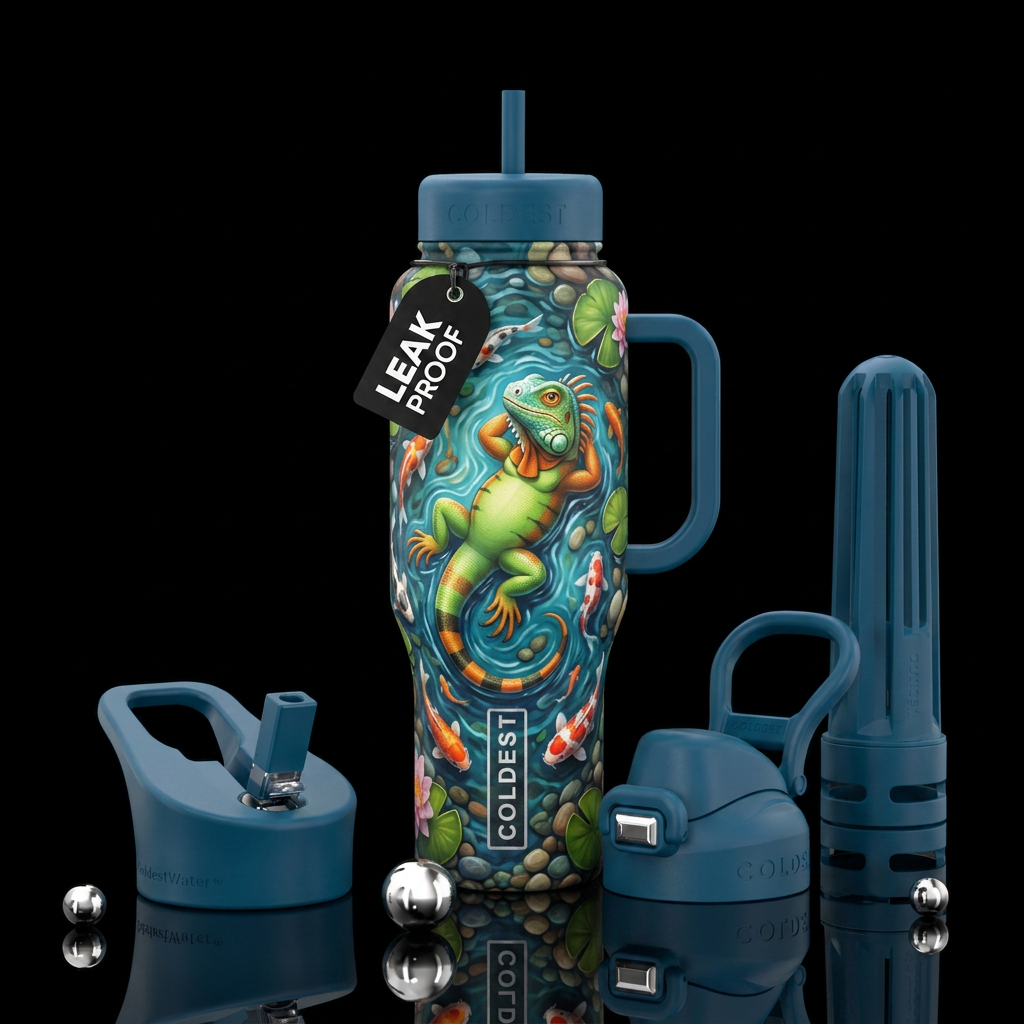 lazy iguana water bottle design