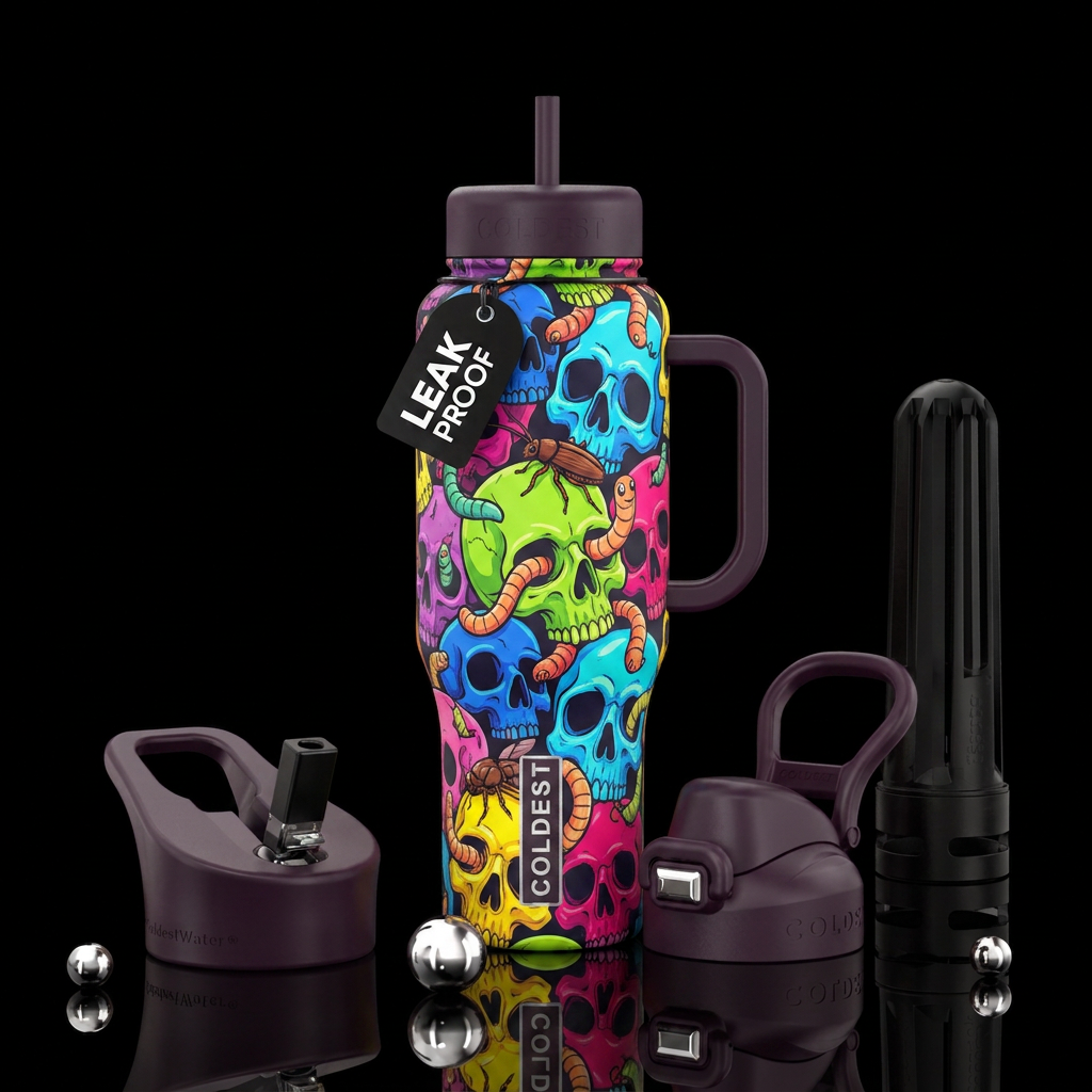 skulls and bugs water bottle design
