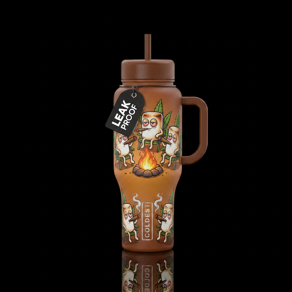 toasted and toasting marshmellows water bottle design