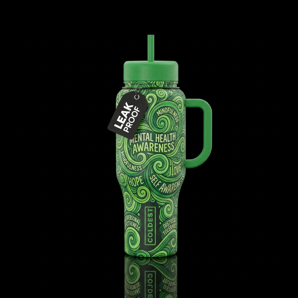 Green for mental health awareness, mindfulness, ho... water bottle design