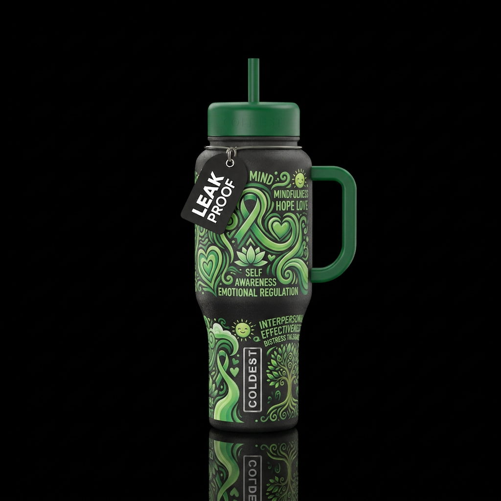Green for mental health awareness, mindfulness, ho... water bottle design