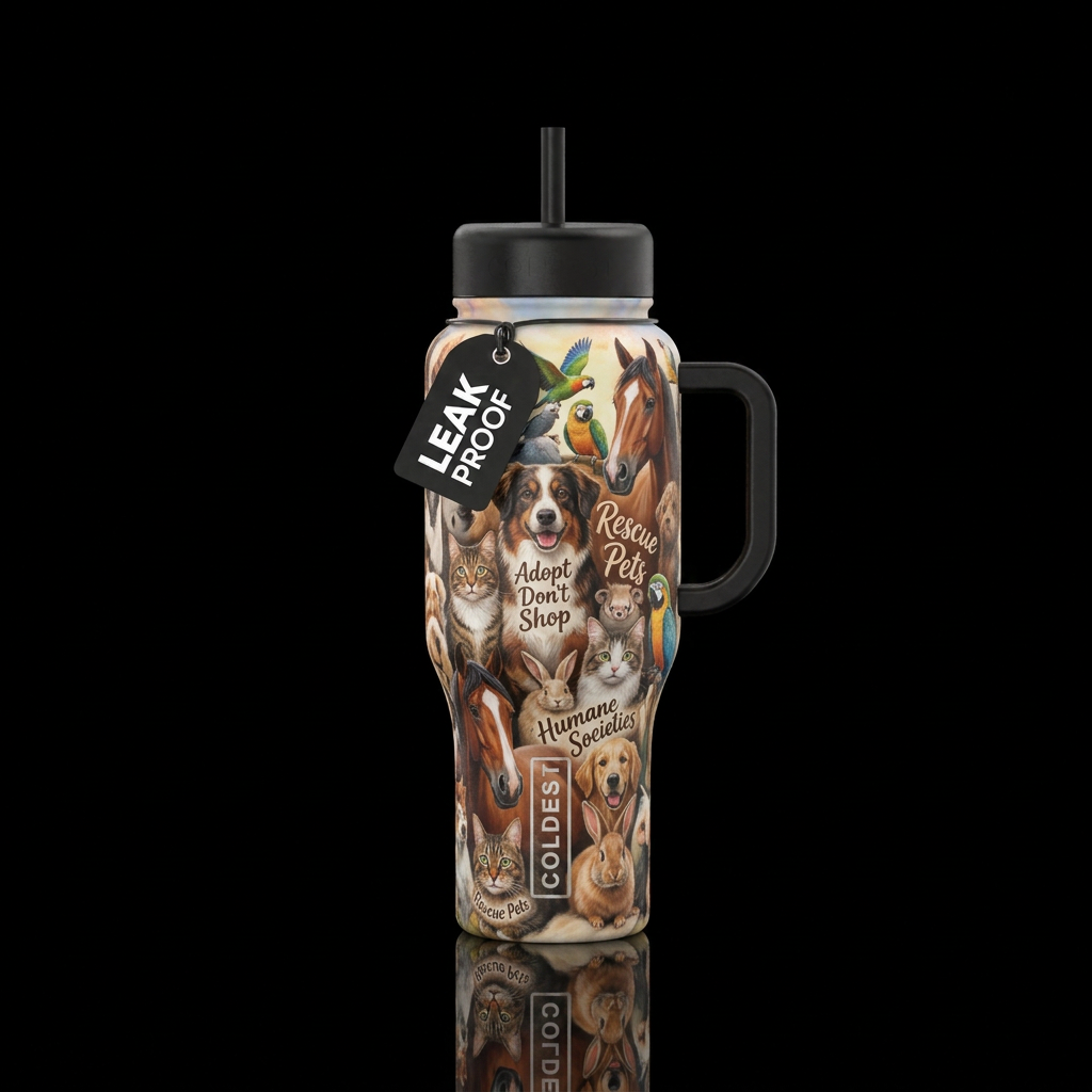 Rescue pets, adopt don’t shop, humane societies, d... water bottle design