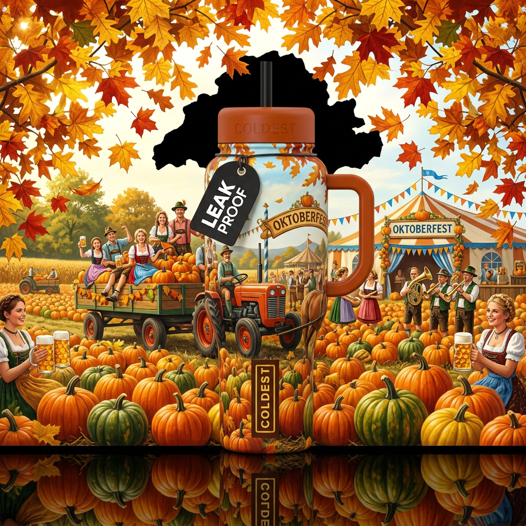 Leaves falling, Fall weather at the pumpkin patch.... water bottle design