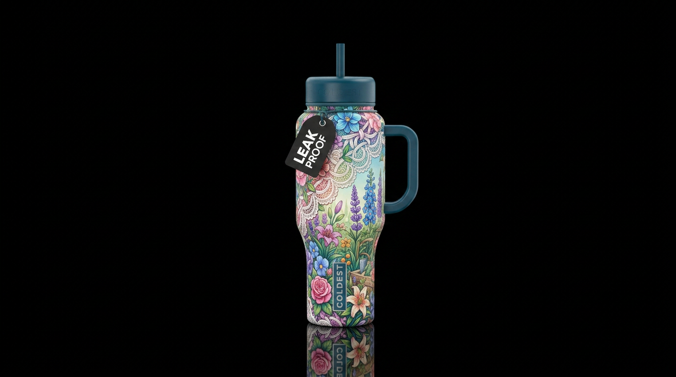 Floral laces, garden water bottle design