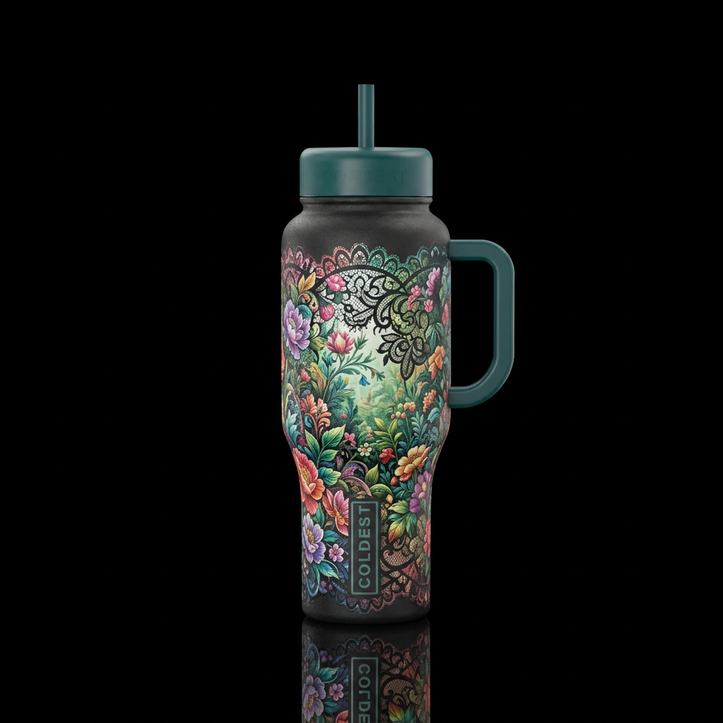 Floral laces, garden water bottle design