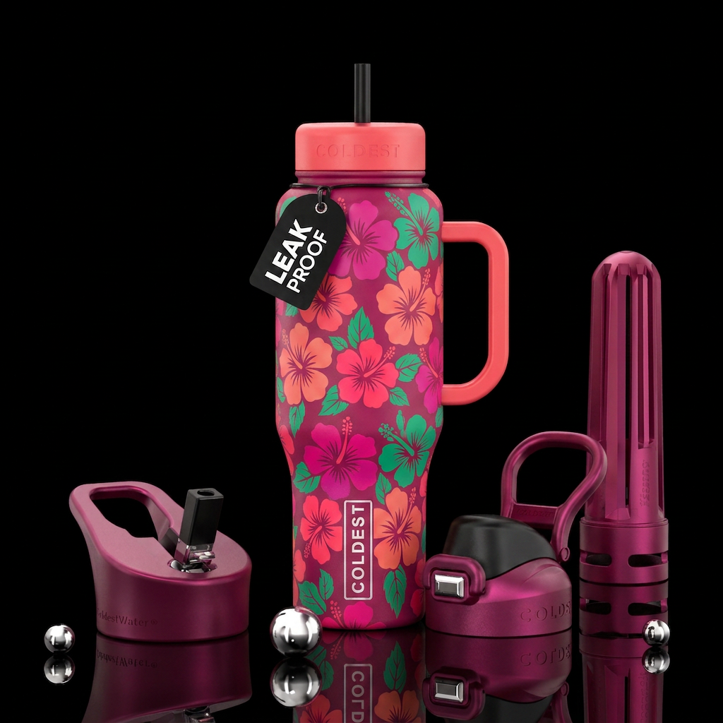 Simple hibiscus flowers water bottle design