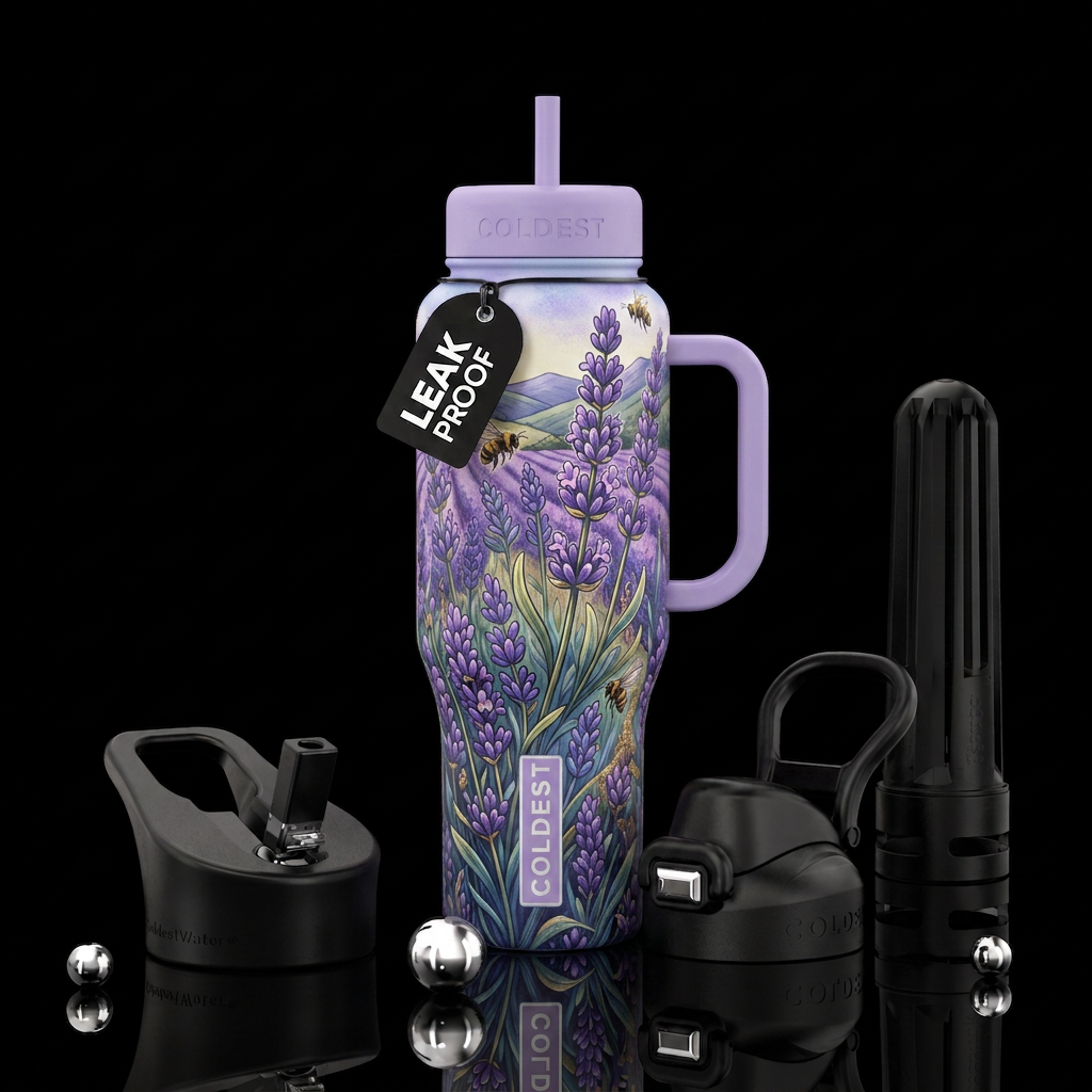 Lavender Fields water bottle design