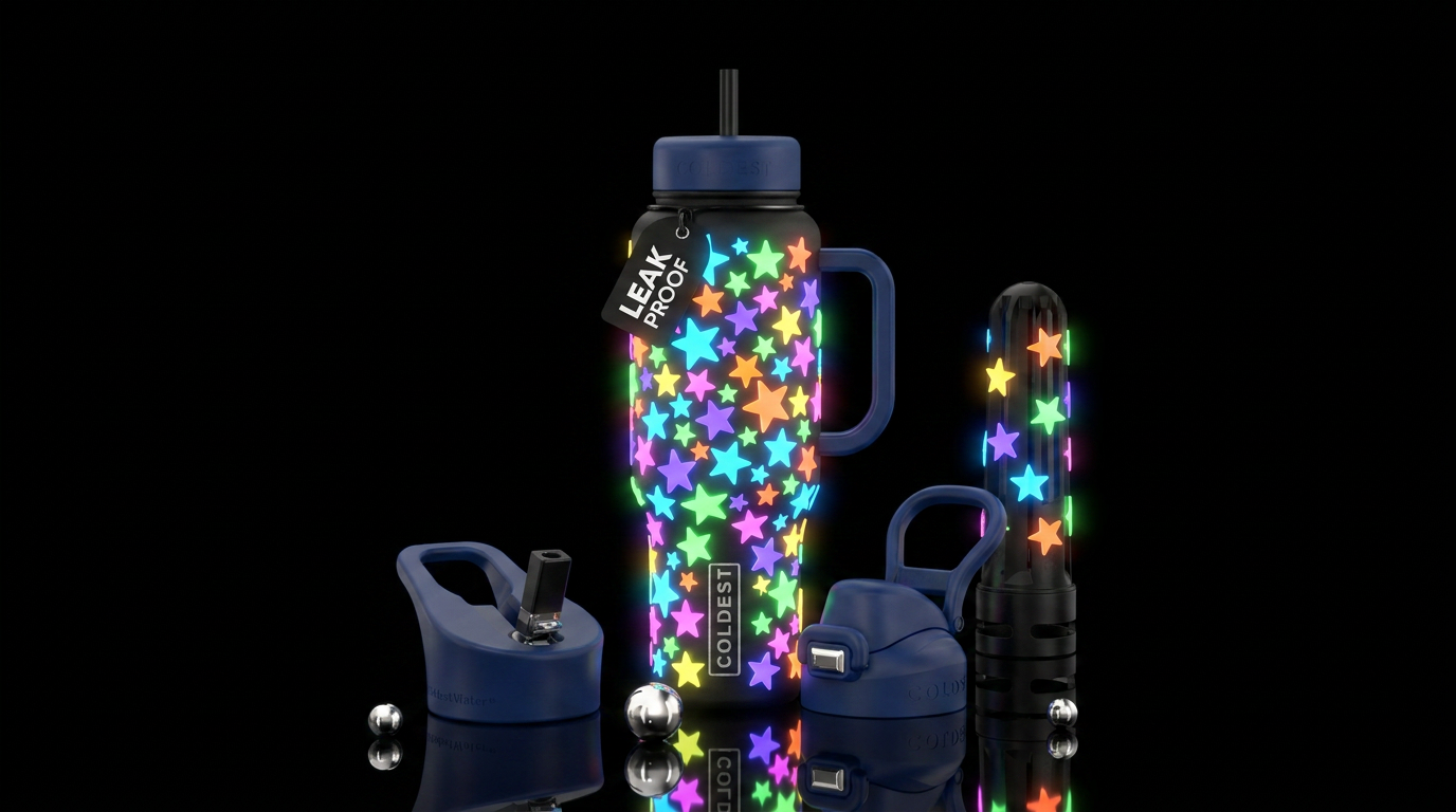 Glow Star Stickers water bottle design