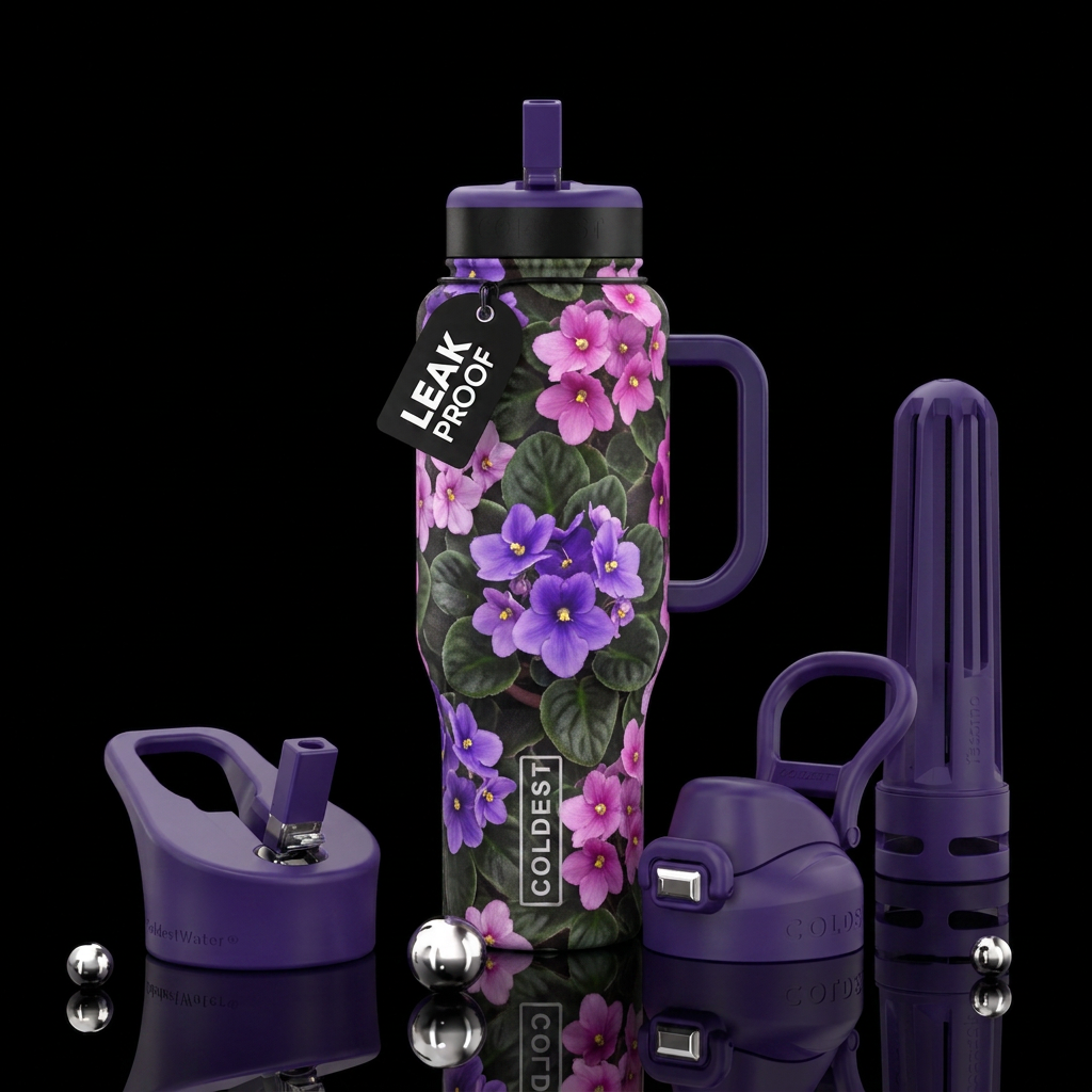 African Violets water bottle design