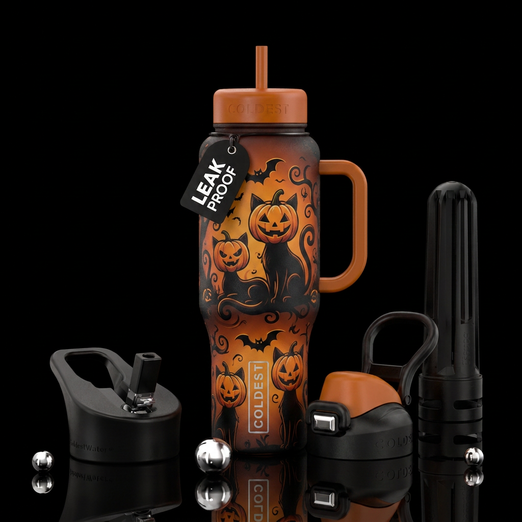 Pumpkin cats water bottle design
