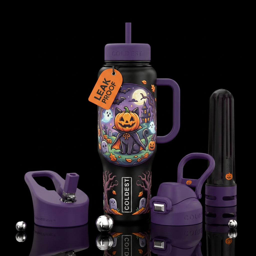 Halloween cat water bottle design