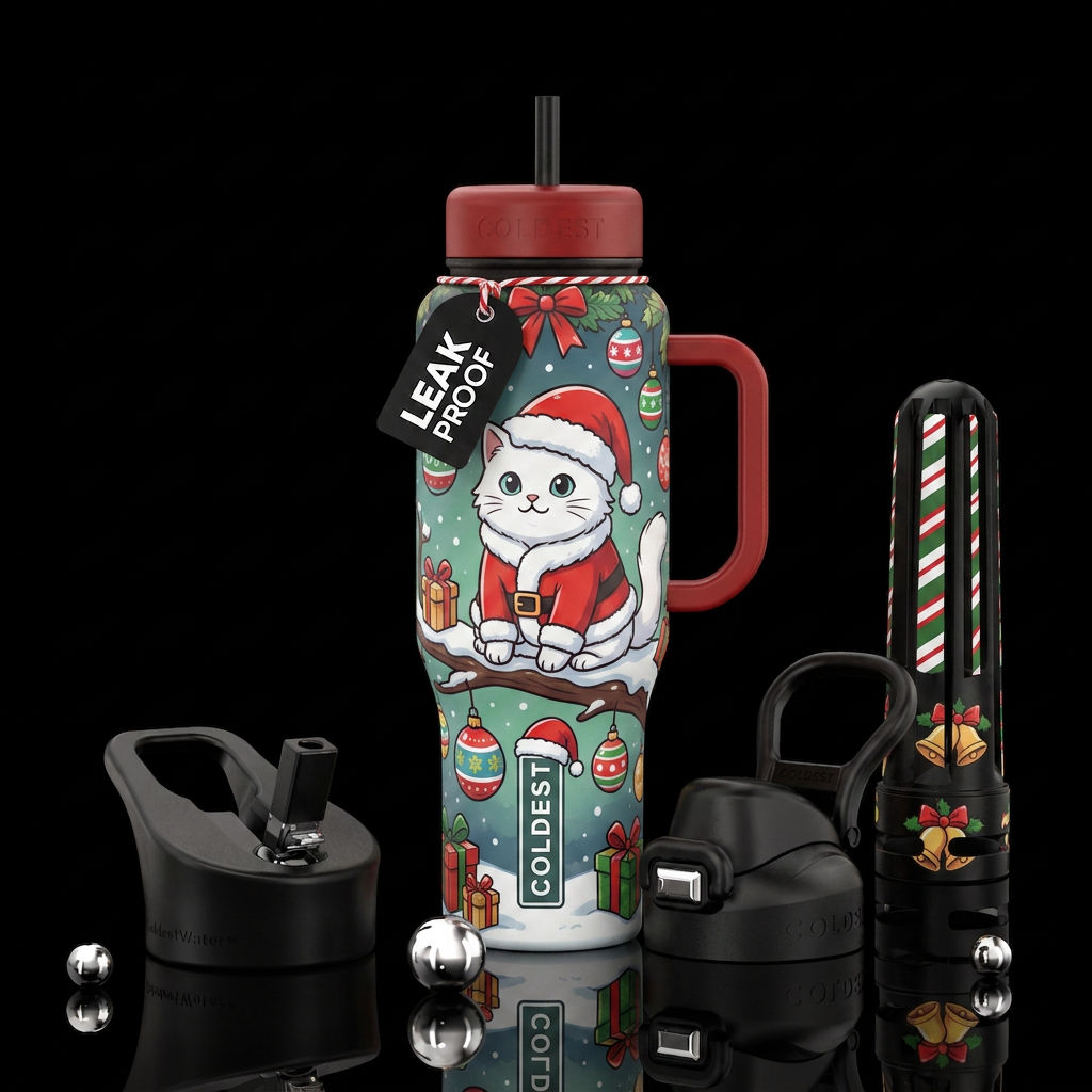 Santa cat water bottle design
