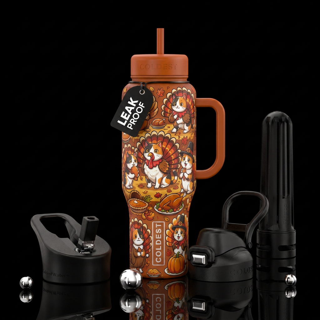 Thansgiving cat water bottle design