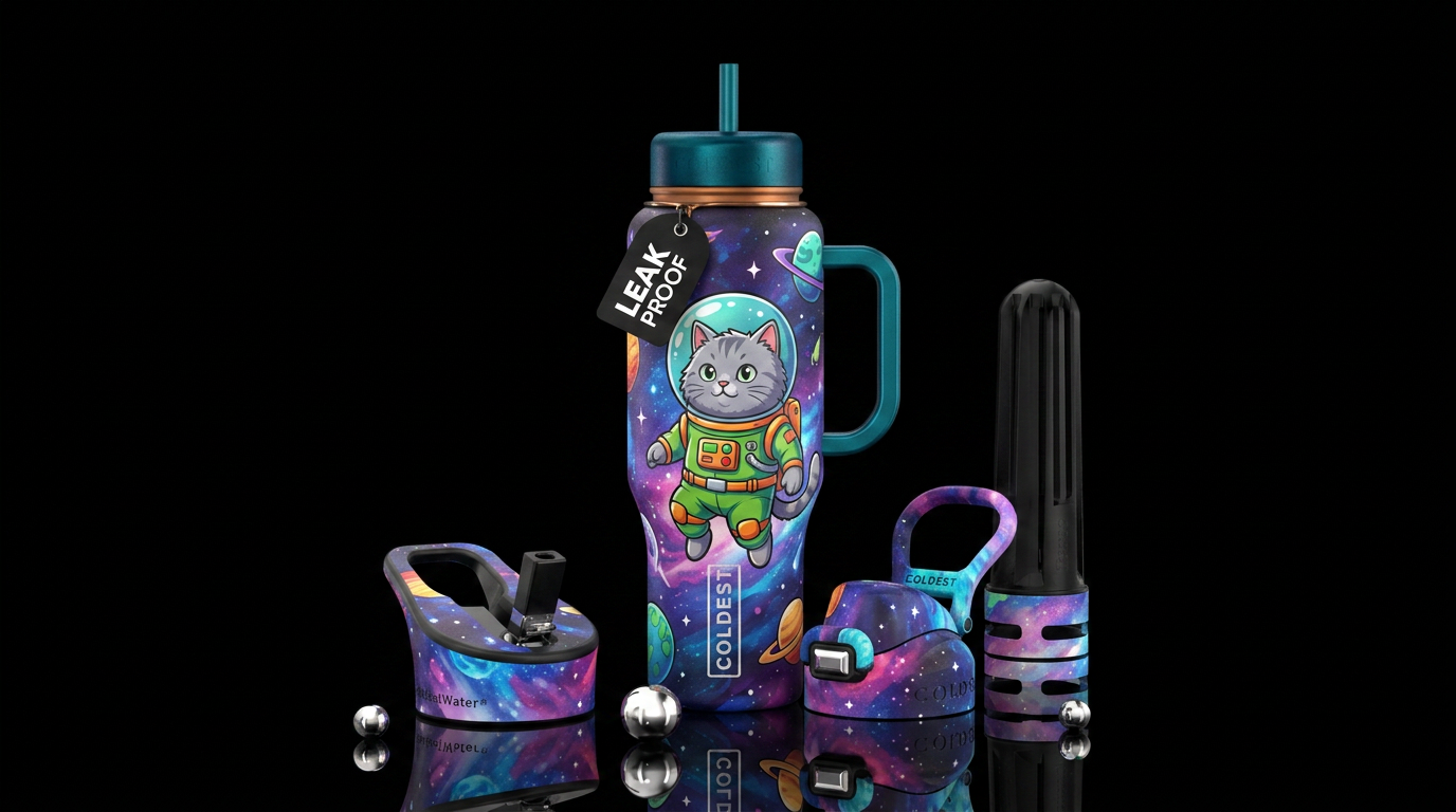 Space cat water bottle design