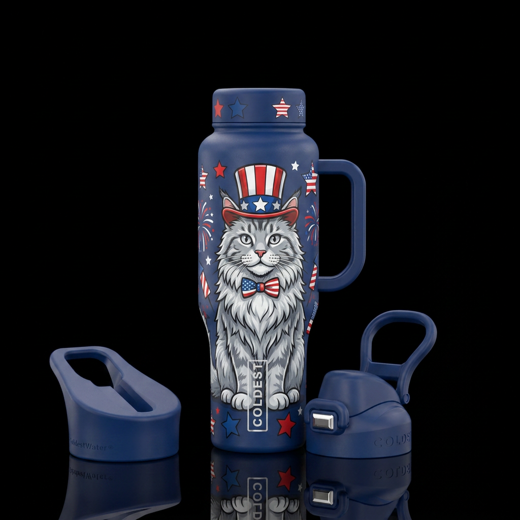 Patriotic cat water bottle design