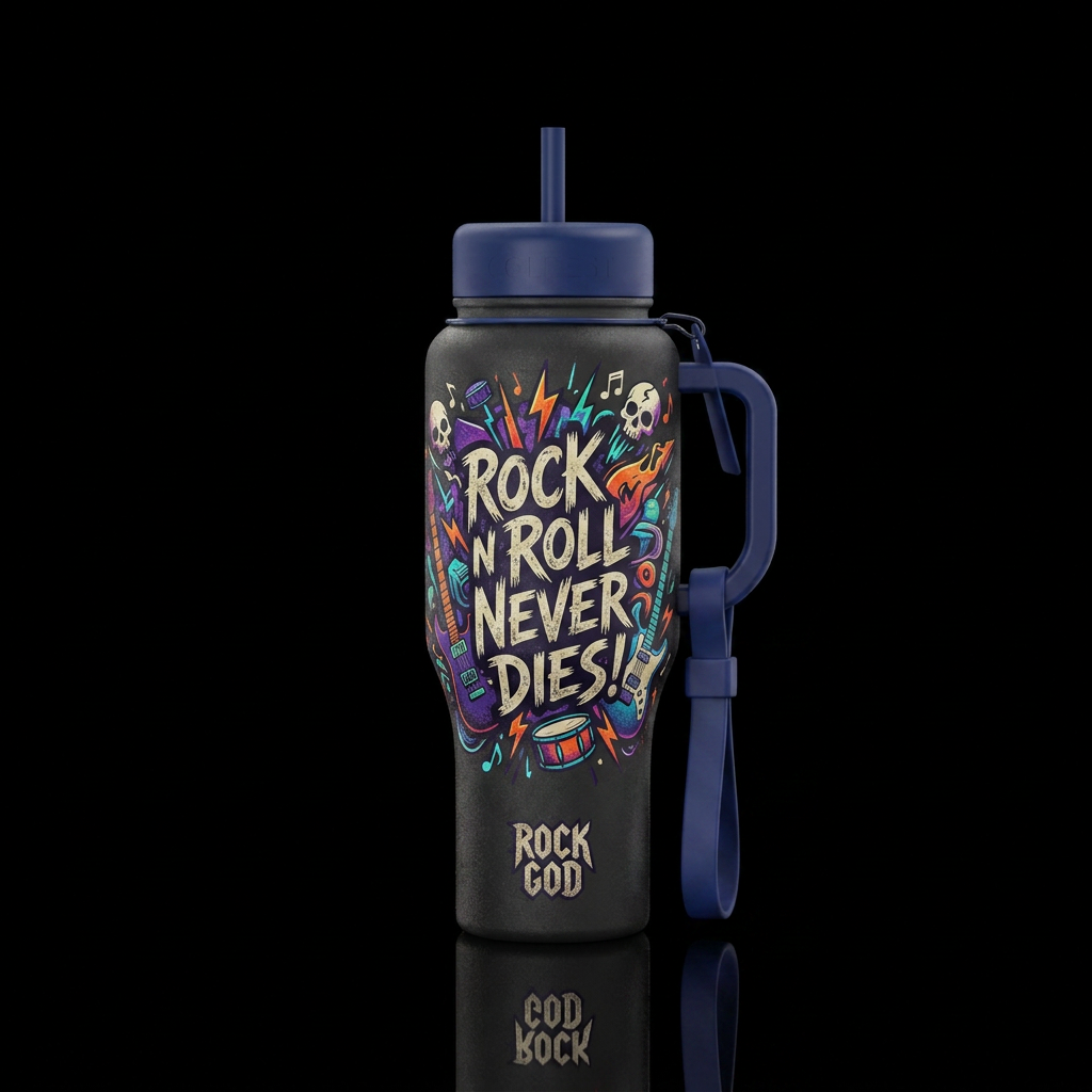 rock n roll never dies! water bottle design