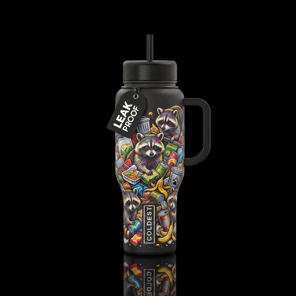 Trash pandas water bottle design