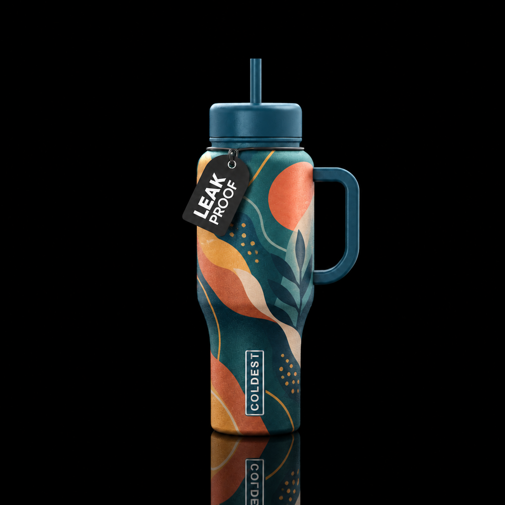 artistic, matte, whimsical, abstract water bottle design