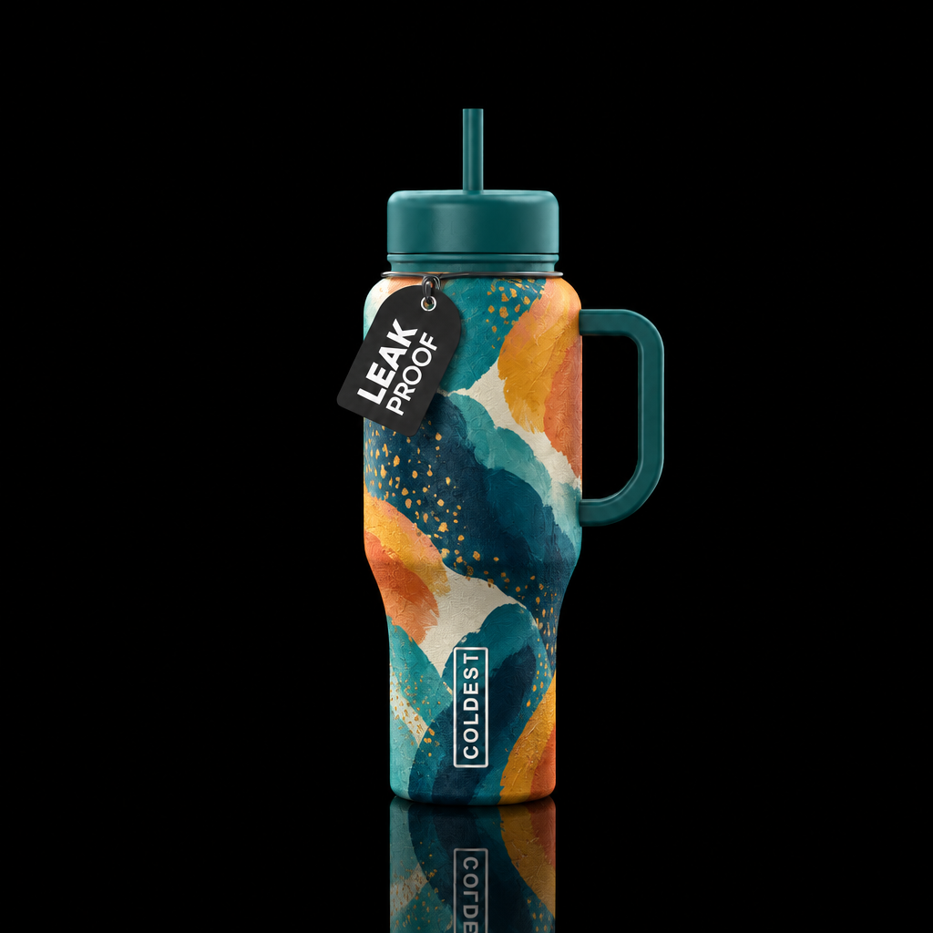 artistic, matte, whimsical, abstract water bottle design