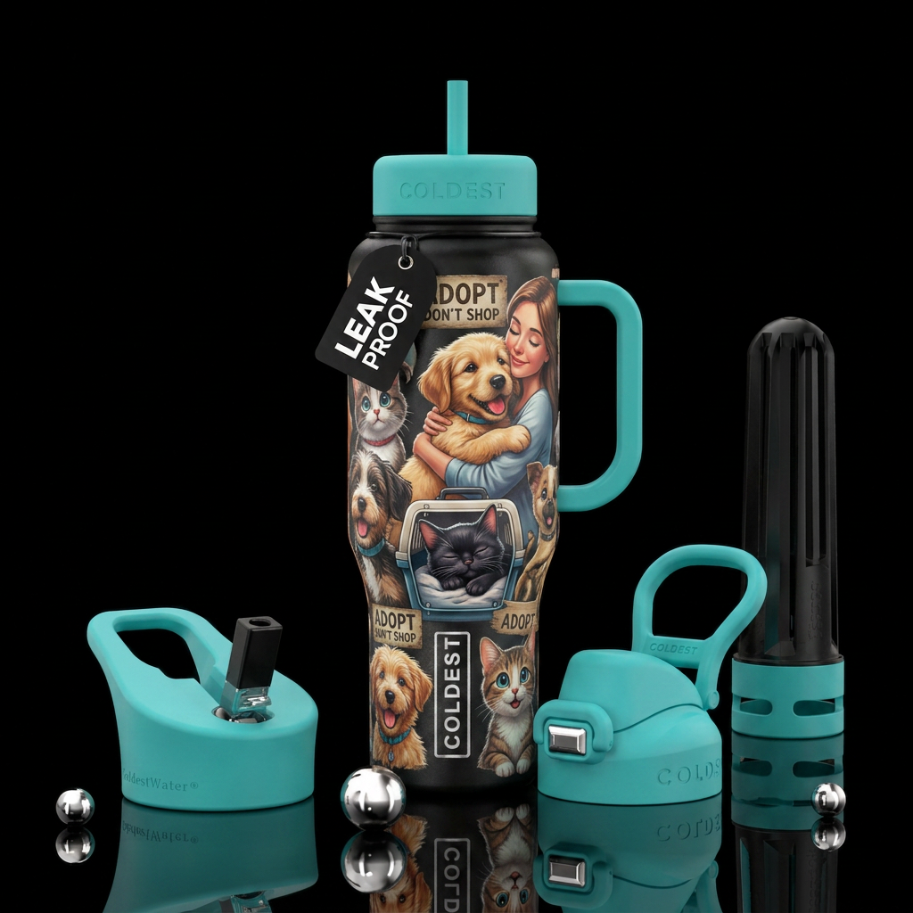 Adopt don’t shop, scruffy pups, big eyed cats, get... water bottle design