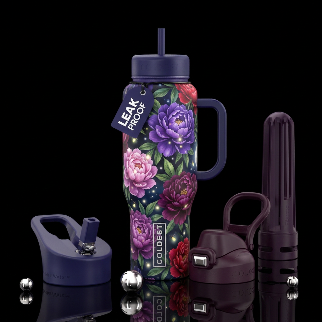 Purple peonies, pink peonies, plum peonies, red pe... water bottle design
