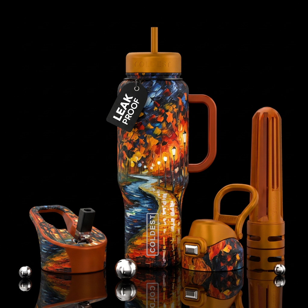 Dark, stormy, night, Afremov painting, colors, aut... water bottle design