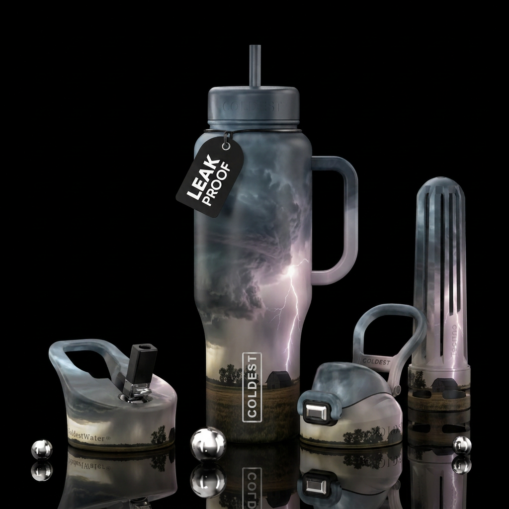 Wall cloud, beautiful storm, dark, rain, lightning... water bottle design