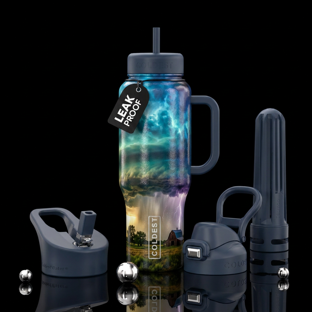 Wall cloud, beautiful storm, dark, rain, lightning... water bottle design