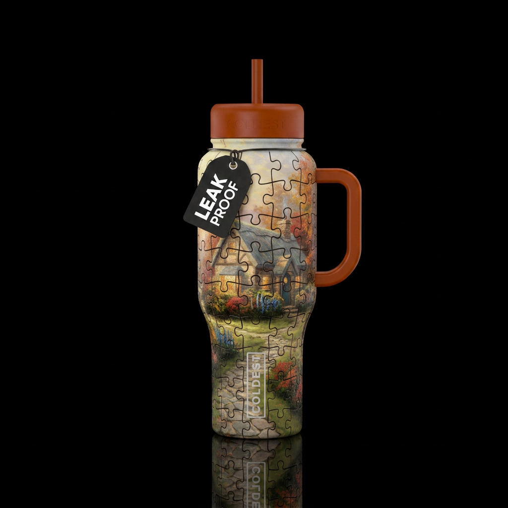 Thomas Kincaid, Autumn, jigsaw puzzle, dark puzzle... water bottle design