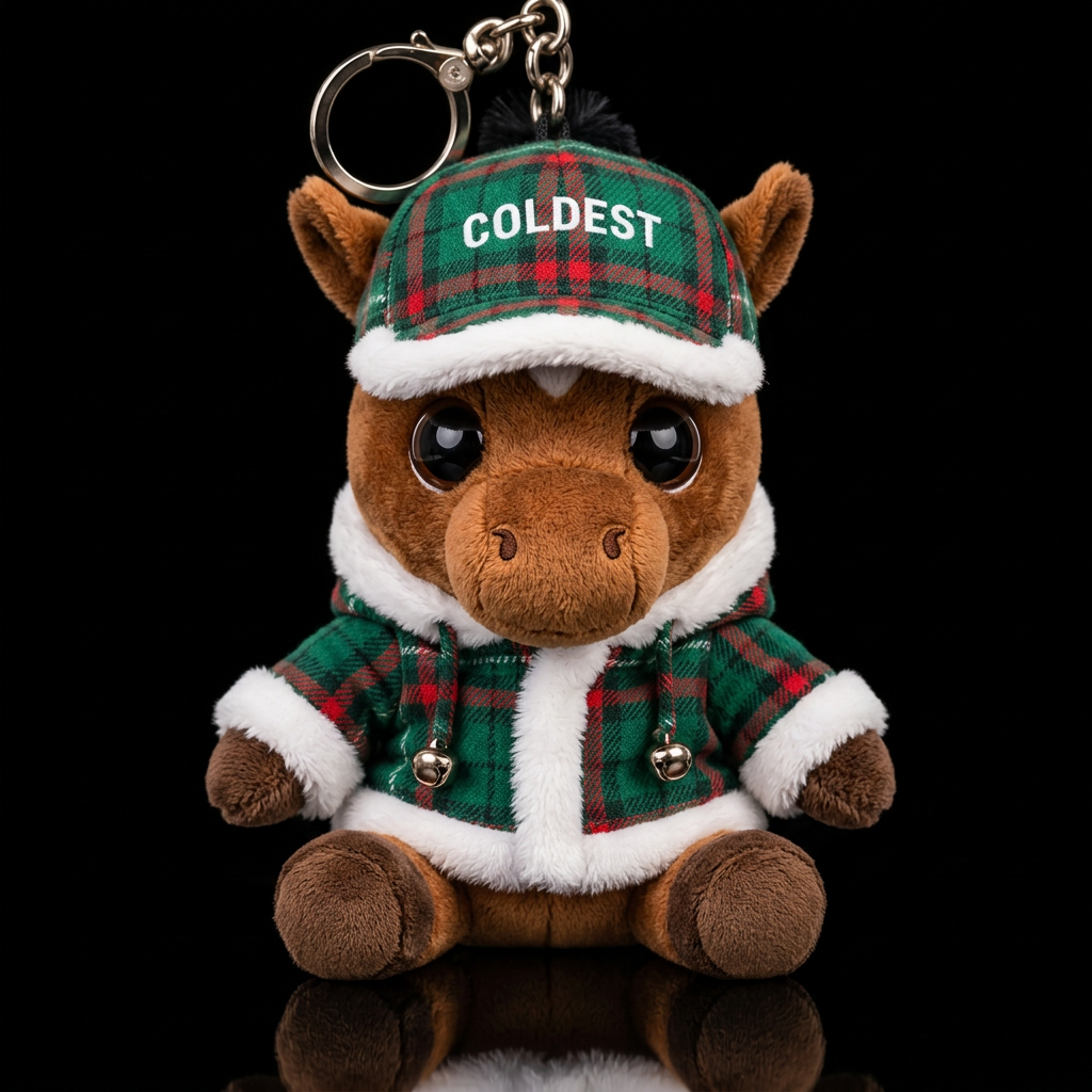 Horse, brown with black mane, green and red plaid ... water bottle design