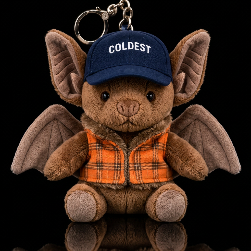 Bat, big ears, wings, orange plaid vest with brown... water bottle design