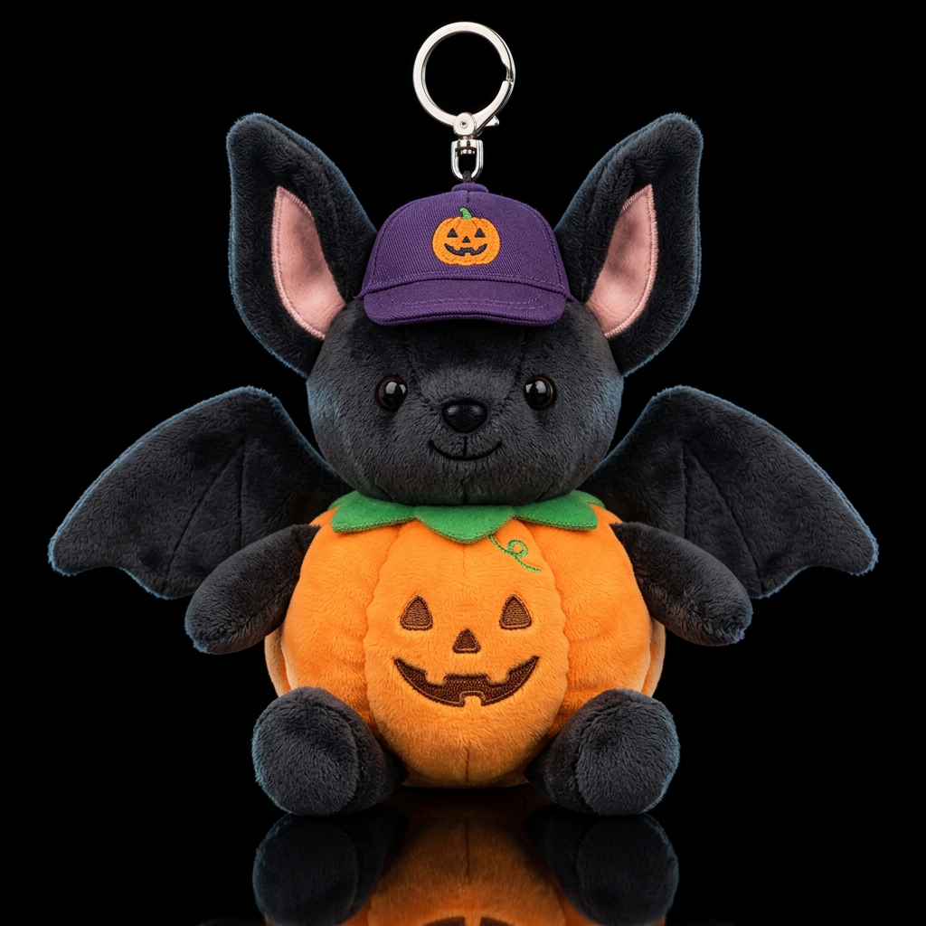 Bat, big ears, wings, in puffy pumpkin costume, cu... water bottle design