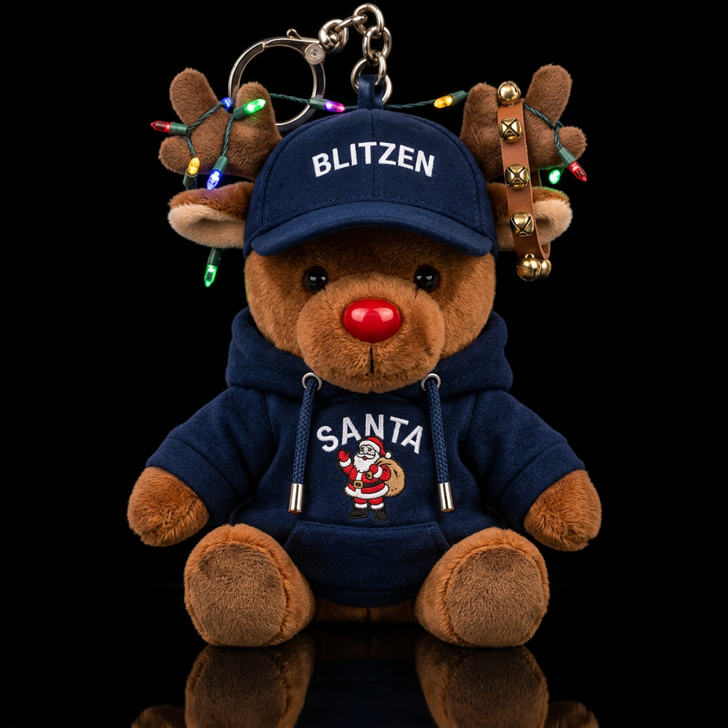 Reindeer, red nose, strap with bells hanging on an... water bottle design