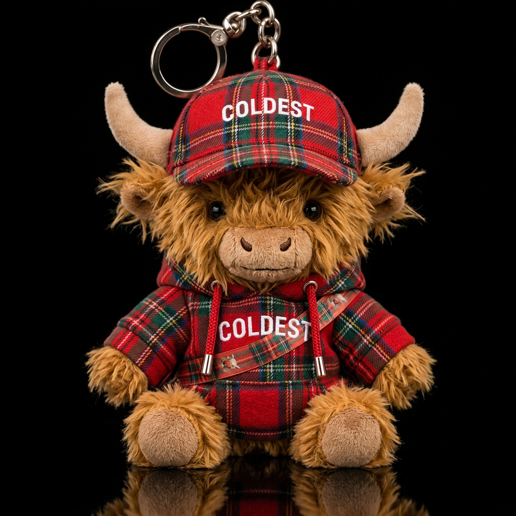 Highland cow, horns, red and green plaid sweatshir... water bottle design