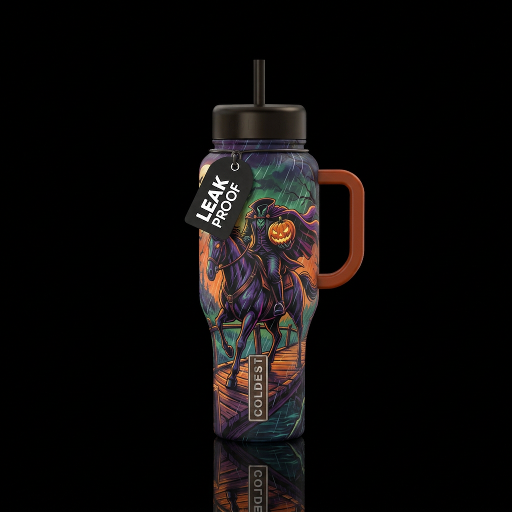 Dark, night, rain, blustery, Halloween, headless h... water bottle design