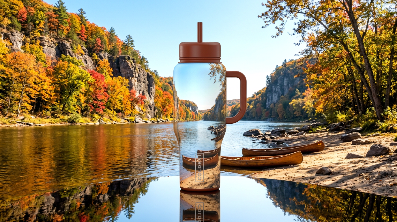 Autumn kayak water bottle design