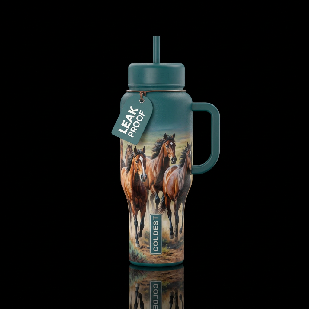 Wild horses running water bottle design