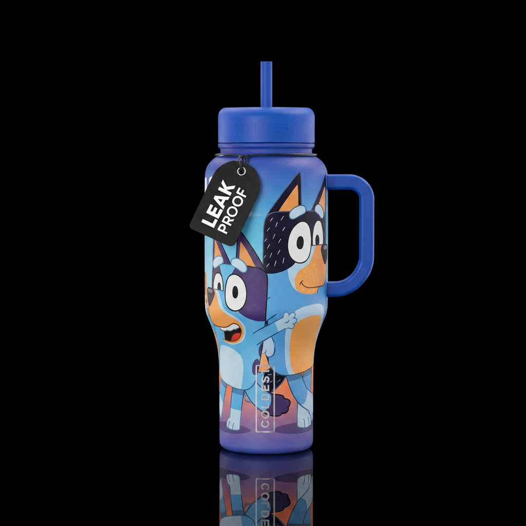 Bluey cattle dog water bottle design