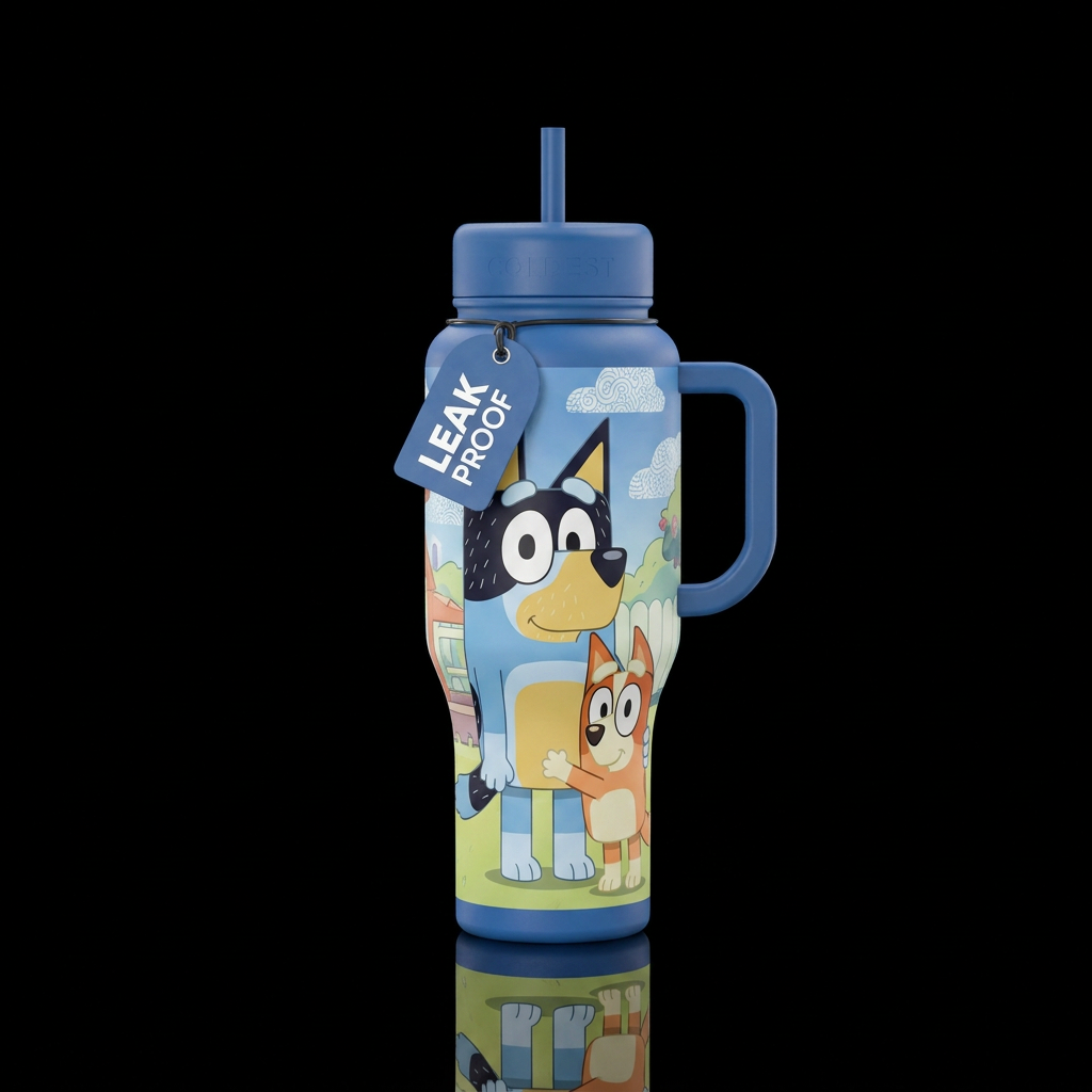 Bluey cattle dog water bottle design