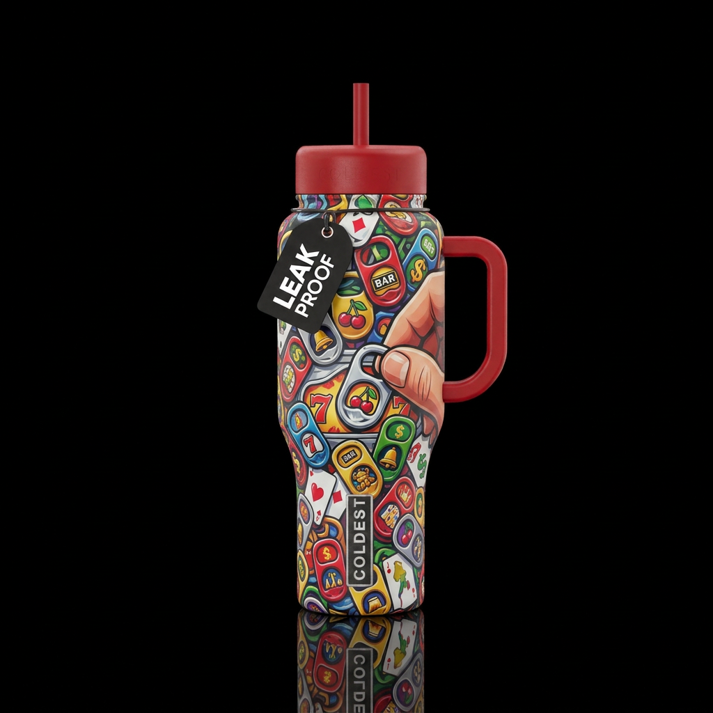 Pull tabs gambling water bottle design