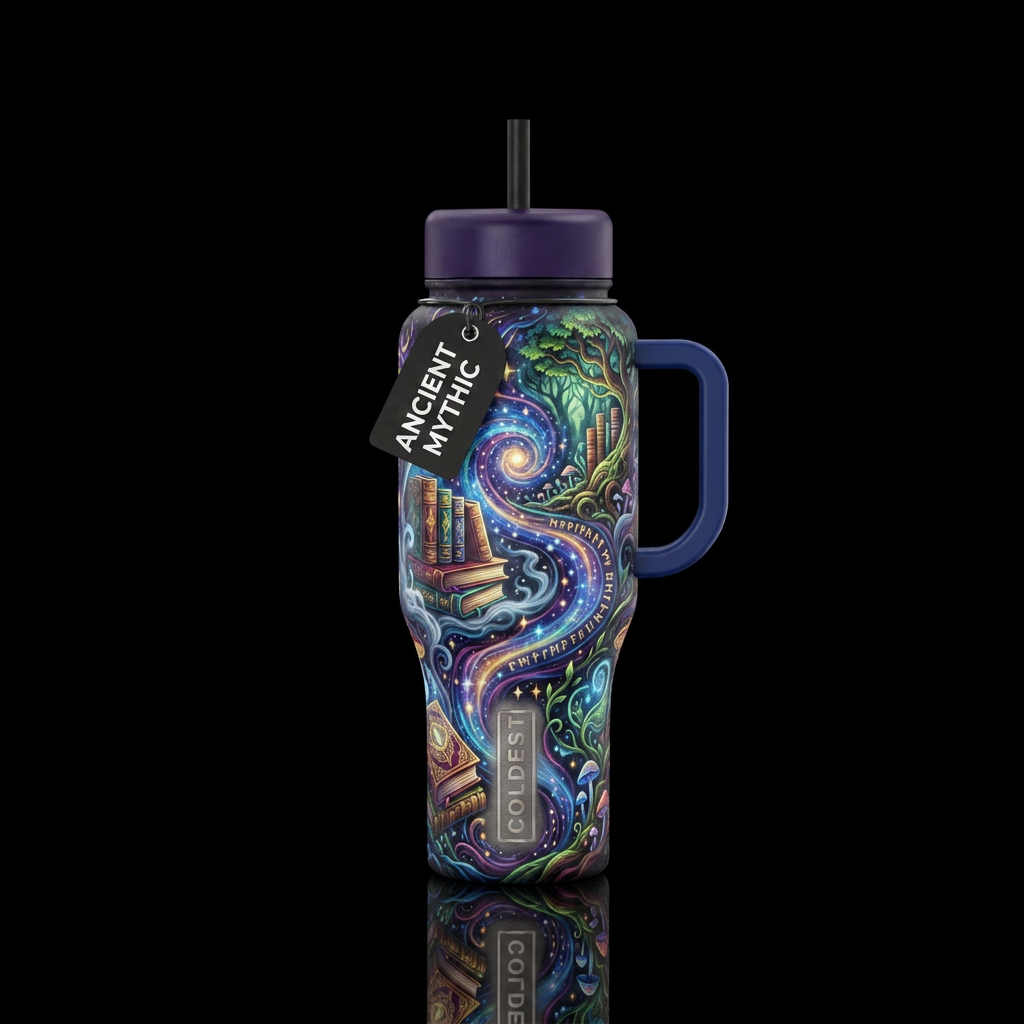Books, glowie swirls, mist, nature, mythic, ancien... water bottle design
