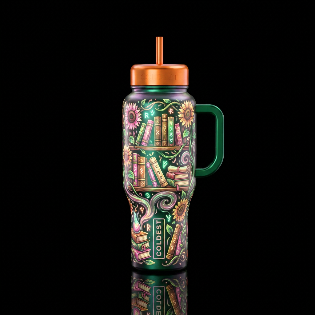 Glow in the dark books,iridescent pink,green,orang... water bottle design