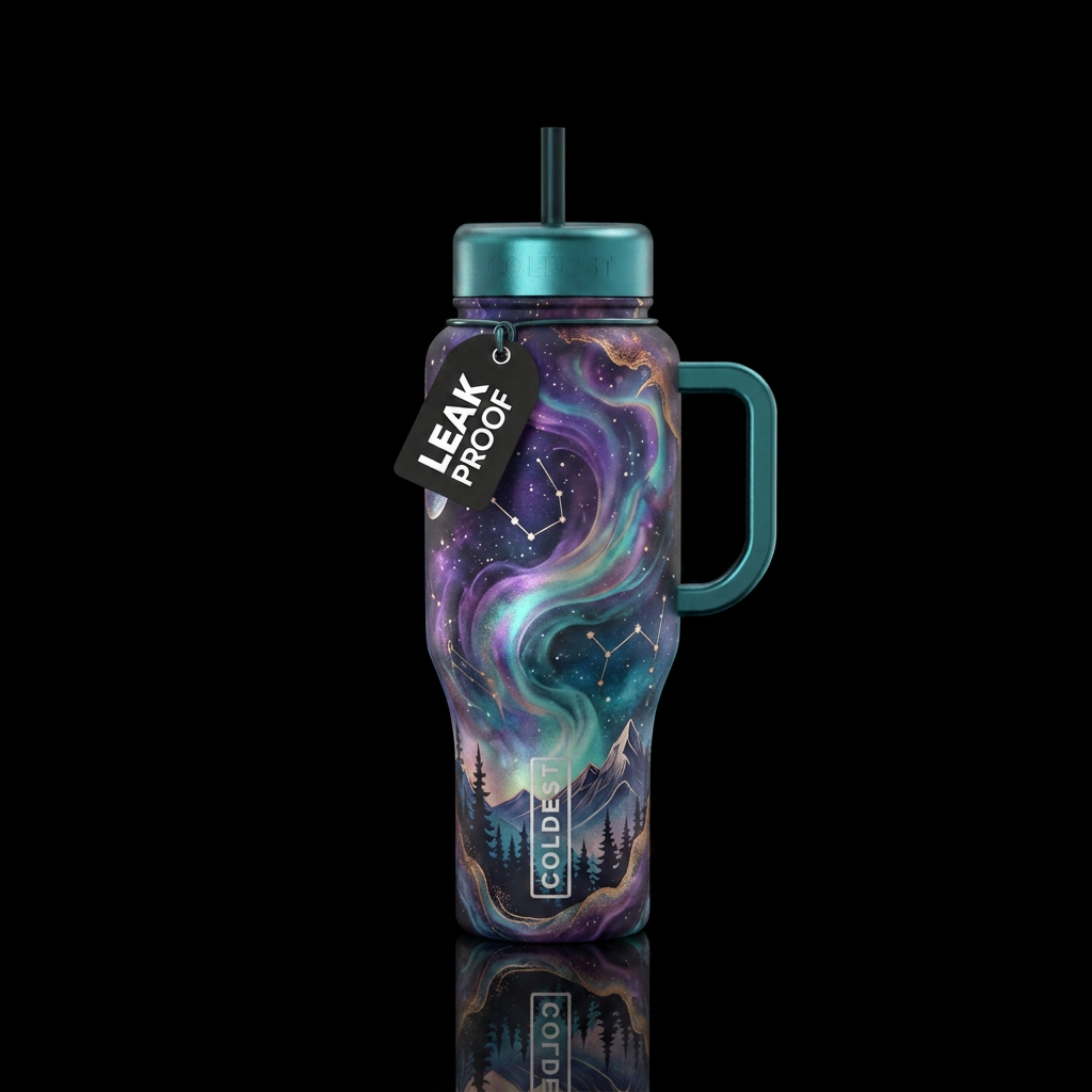 Space, iridescent, swirls, mist, night sky, nature water bottle design