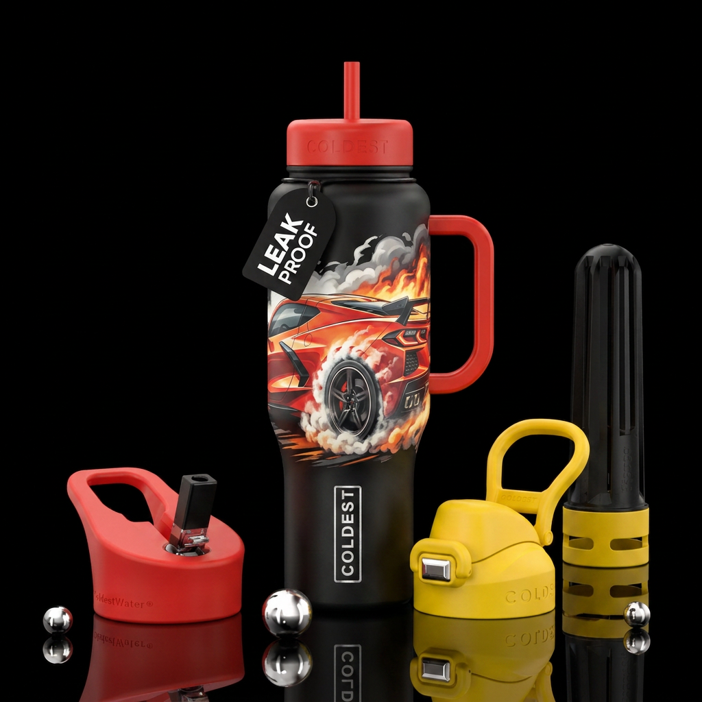 3d corvette smoking rear tires water bottle design