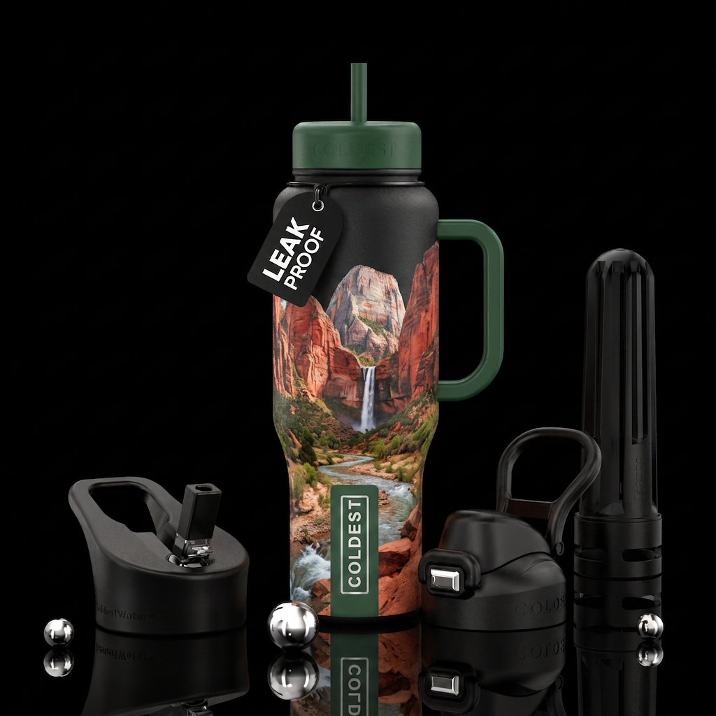 Zion national park mountains, waterfall, river water bottle design
